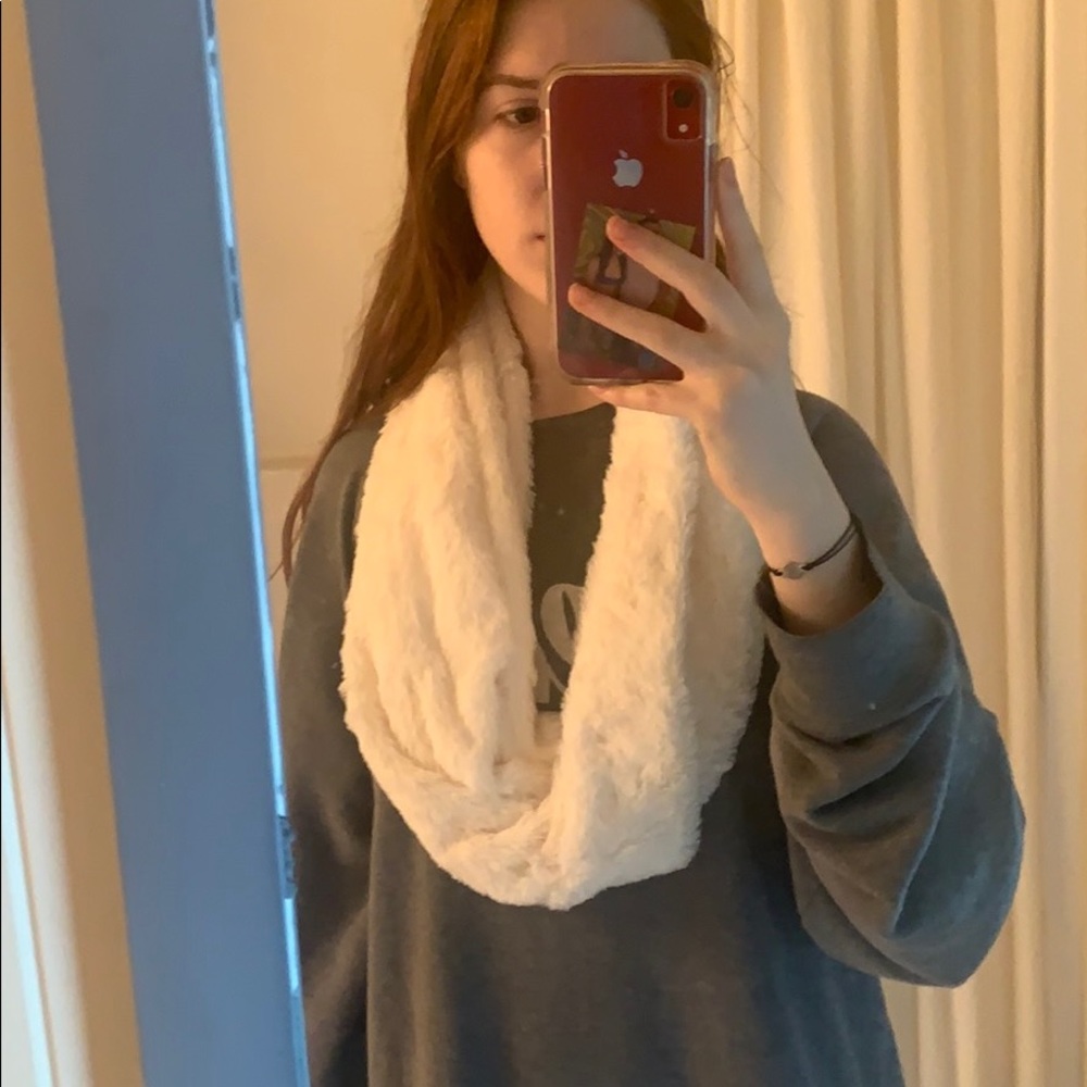 Fuzzy white scarf!